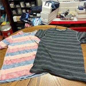 Lot of 2 ROWM Casual Striped Short Sleeve Tees for Men - Black and Coral